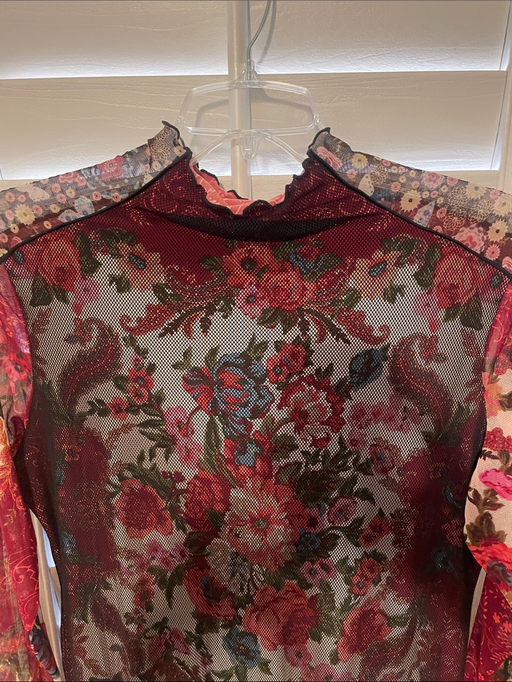 Anac Burgundy Floral Mesh Long-Sleeve Top - Picture 5 of 7